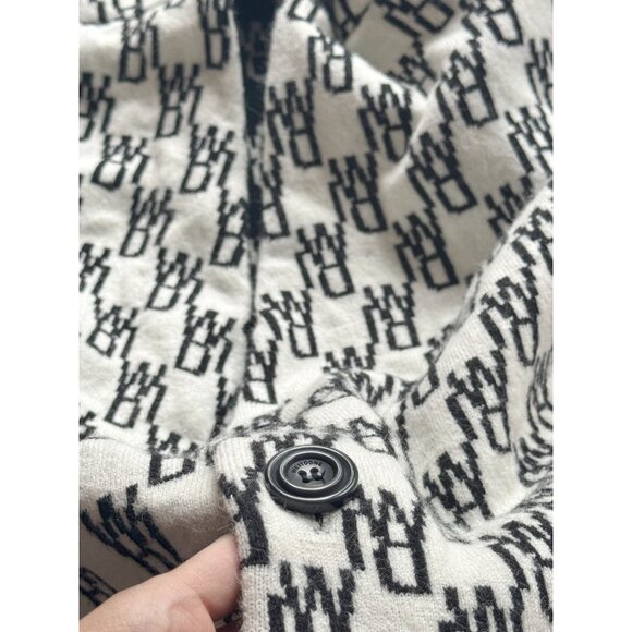 WE11DONE WD1 White Black Logo Wool Cashmere Jacquard Cardigan Sweater, Size S - Picture 13 of 16